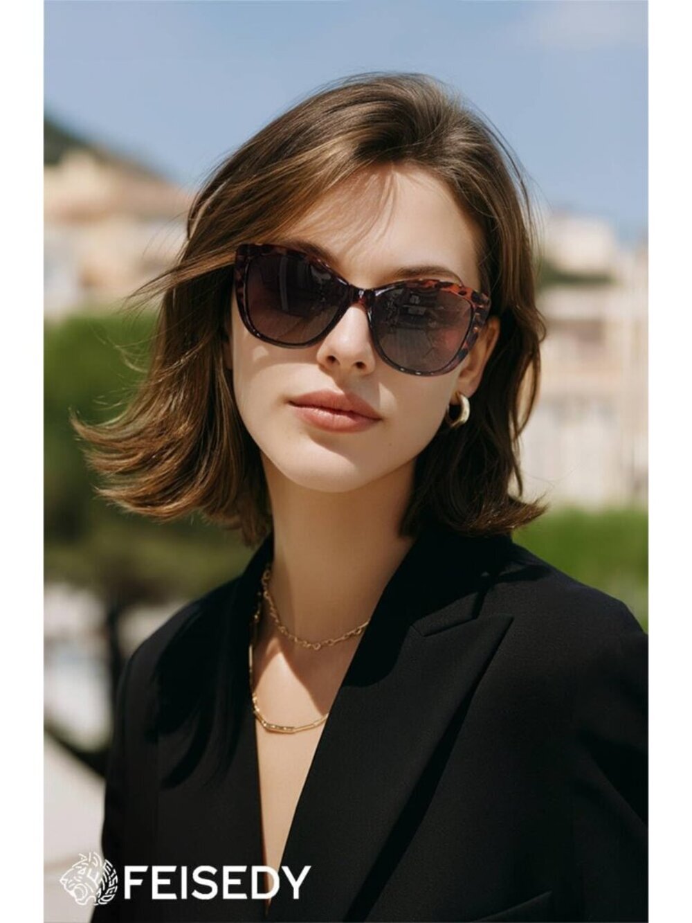Women's Brown Polarized Vintage Sunglasses American Square Jackie O Cat Eye - Picture 2 of 5